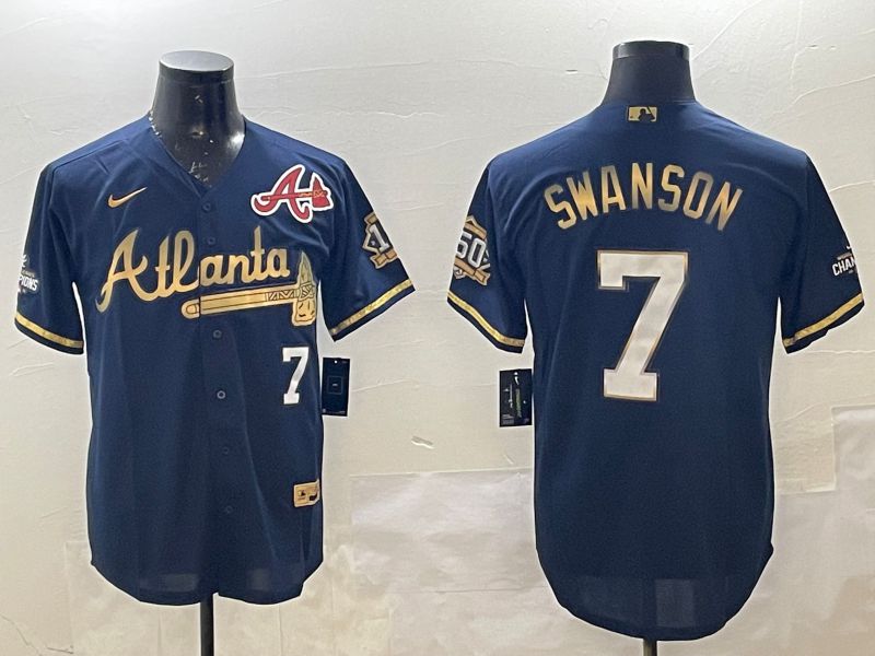 Men Atlanta Braves #7 Swanson Black Gold Game 2025 Nike MLB Jersey style 3